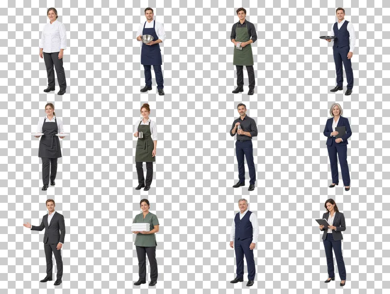 Hospitality Staff Photo PNG Collection: all 12 elements in one grid
