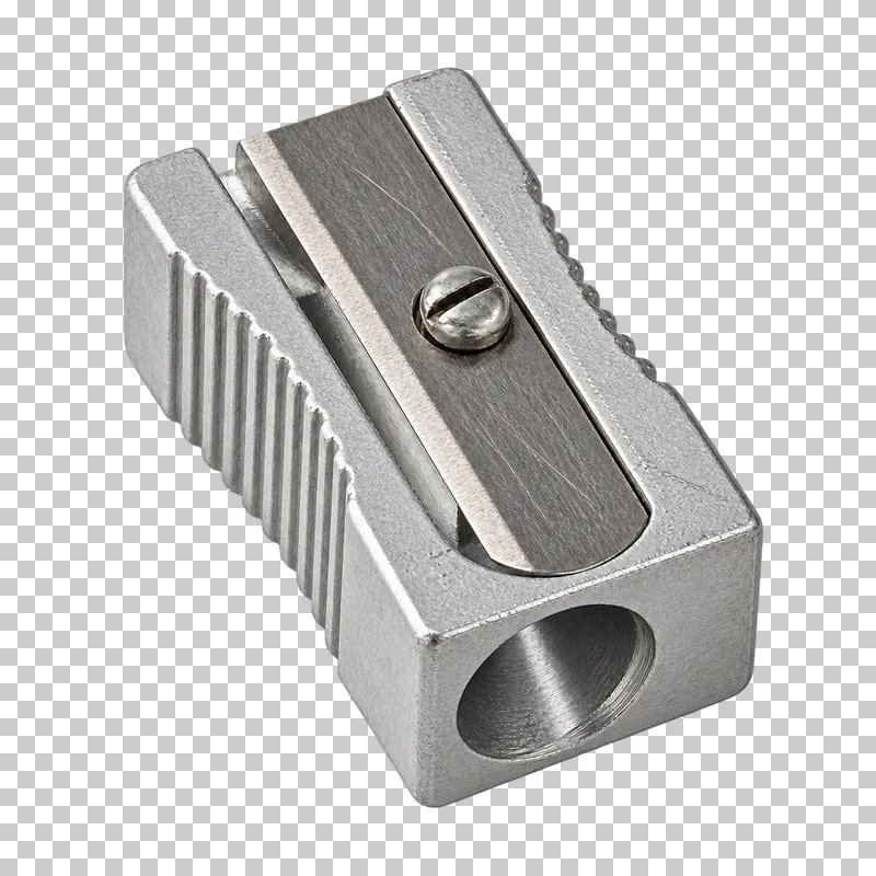 Metal pencil sharpener with an exposed blade and screw
