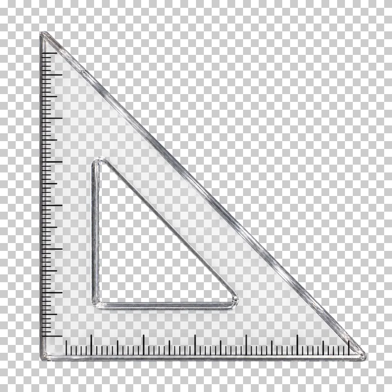 Transparent triangular set square with unnumbered tick marks