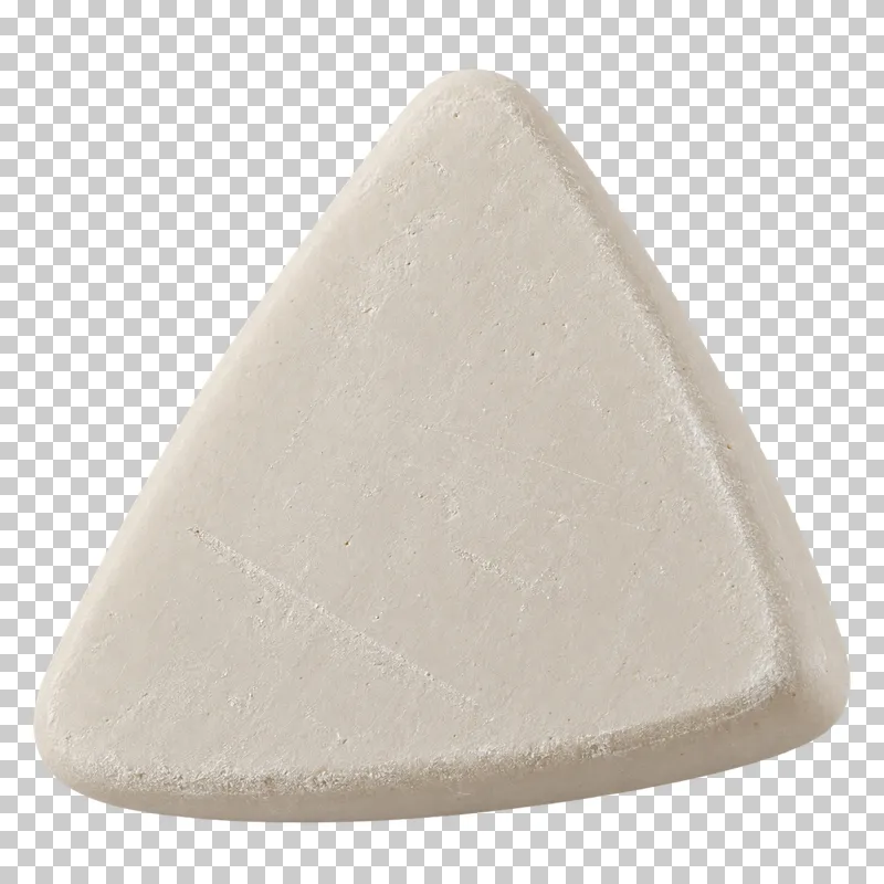 A triangular piece of cream tailor's chalk with rounded corners.