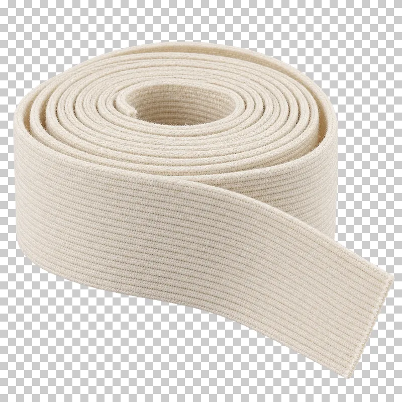 A roll of cream woven garment elastic with one short loose end.