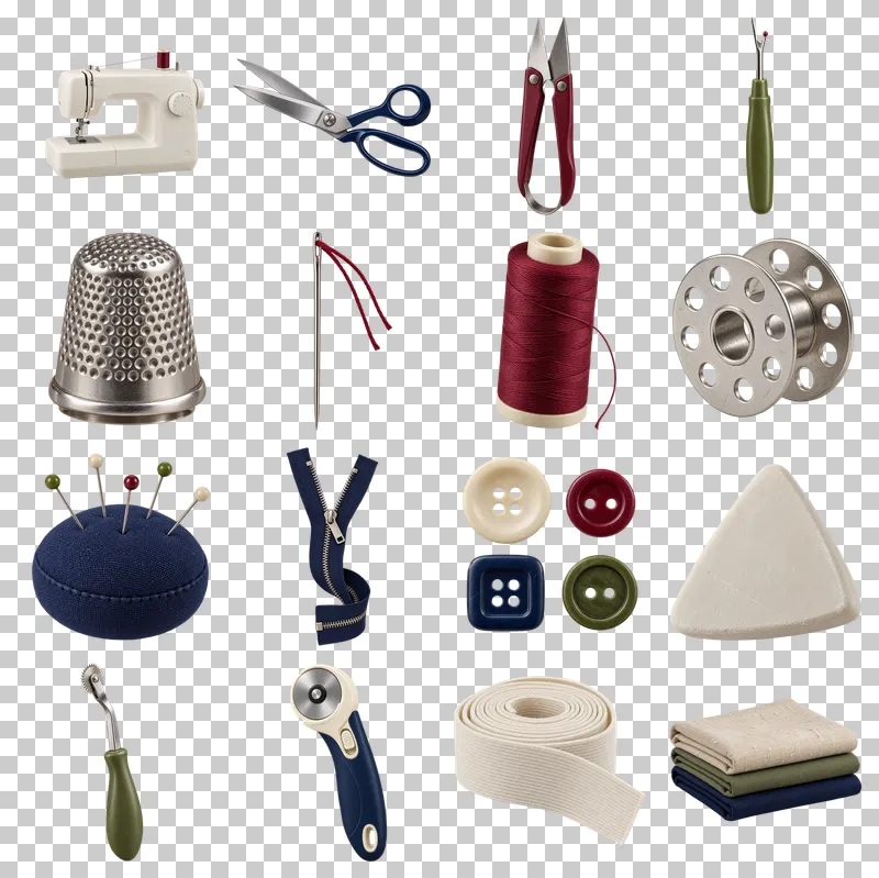 Sewing Essentials Photo PNG Collection: all 16 elements in one grid