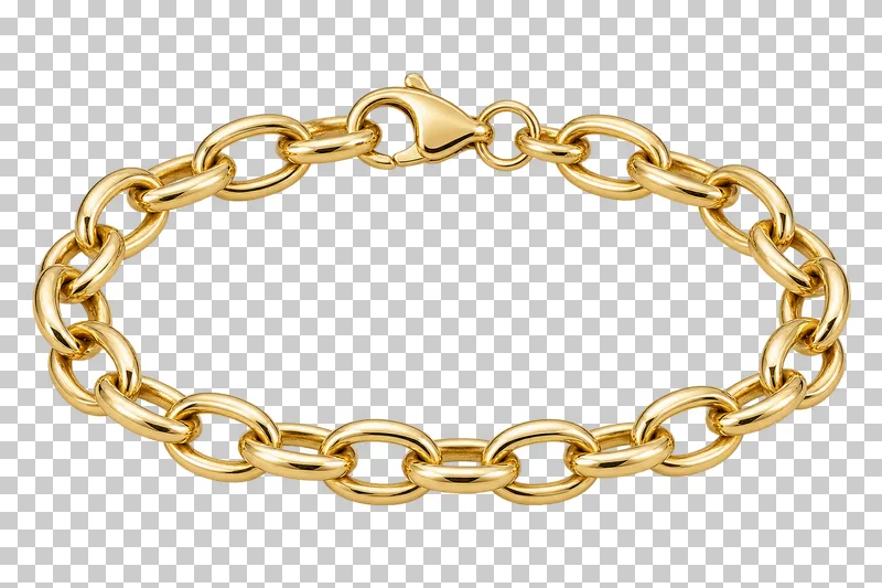 A gold bracelet with interlocking oval links and a lobster clasp.
