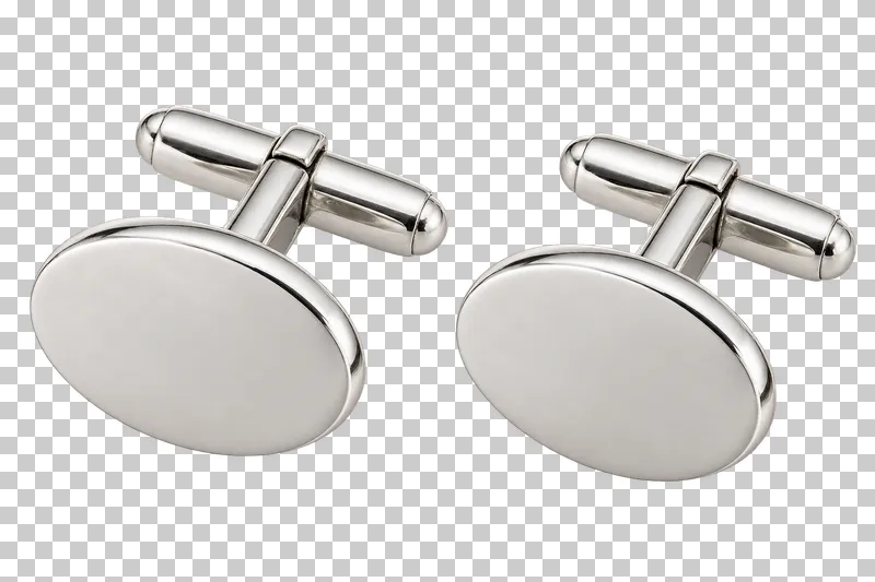 A matching pair of silver cufflinks with blank oval fronts and swivel bar closures.
