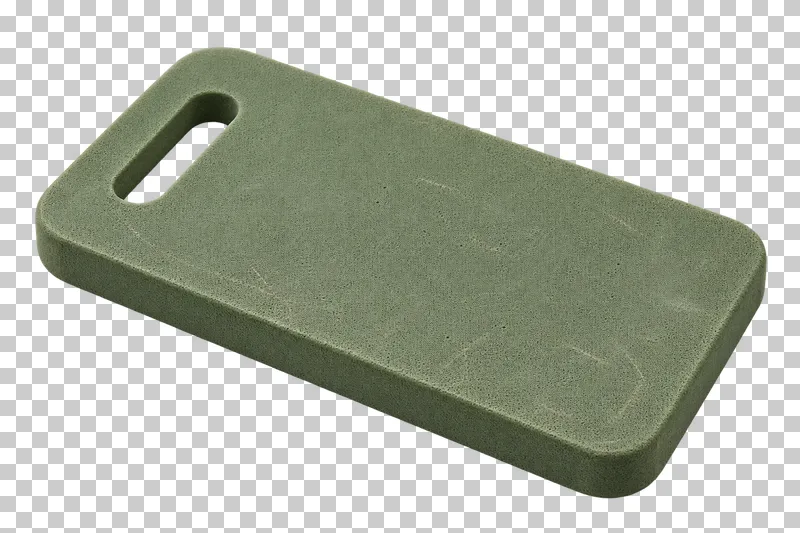 A rectangular green foam kneeling pad with rounded corners and a carry-handle opening.