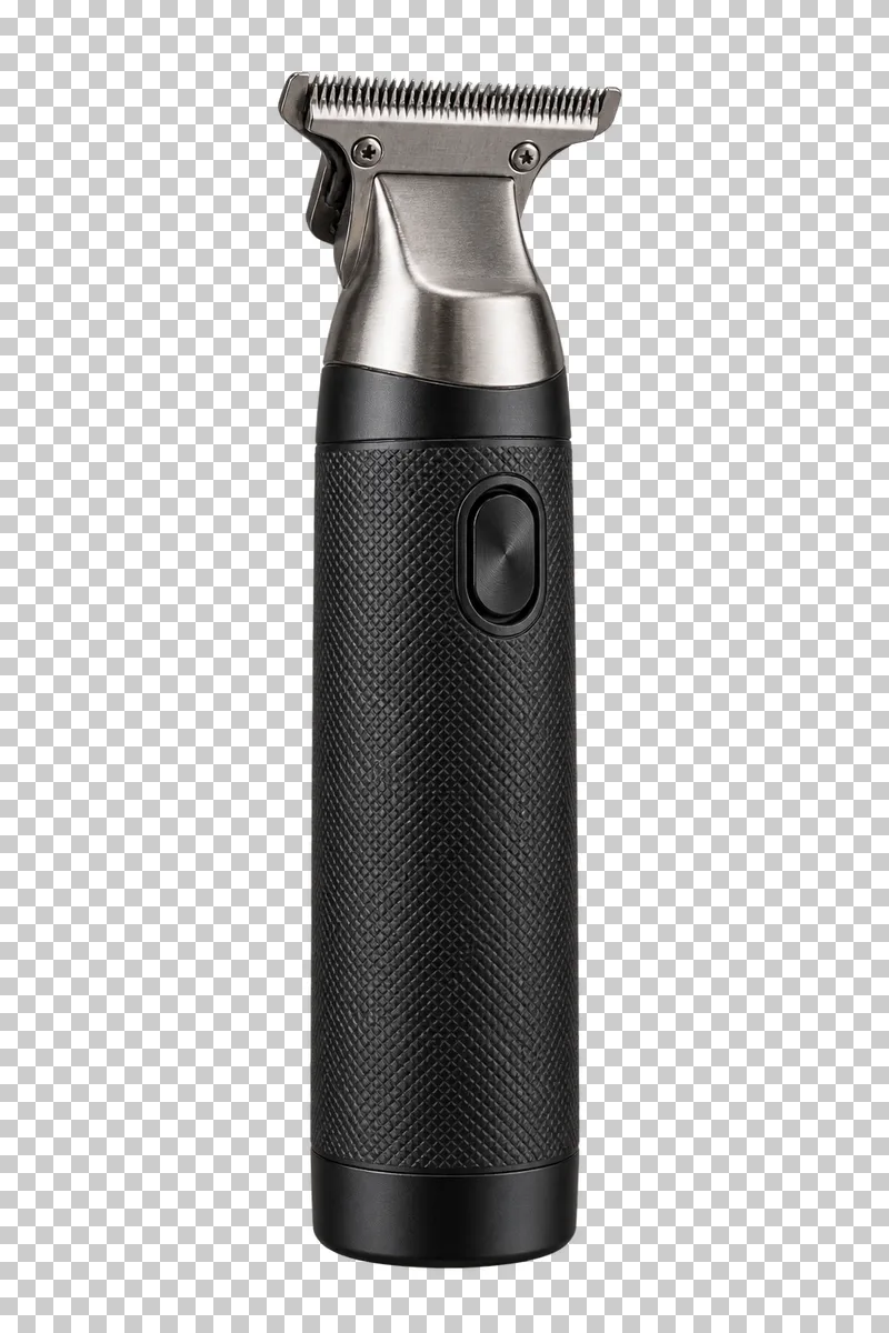 A cordless precision beard trimmer with a textured black handle and a steel T-shaped blade.
