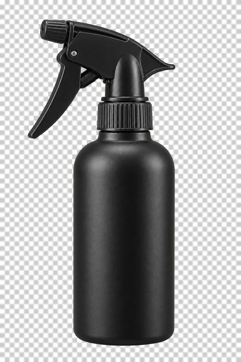 An opaque matte black salon spray bottle with a trigger sprayer.