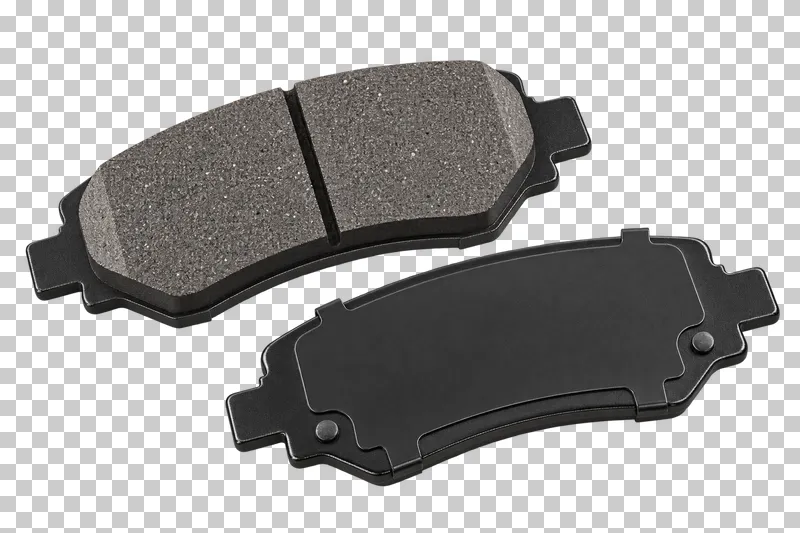 Two matching brake pads showing a grooved friction surface and a black steel backing plate.