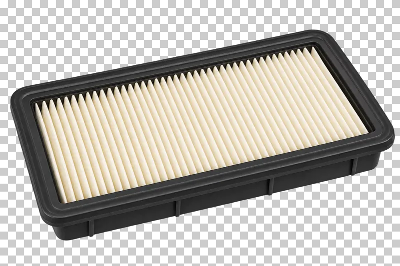 A rectangular panel air filter with ivory paper pleats and a black perimeter frame.