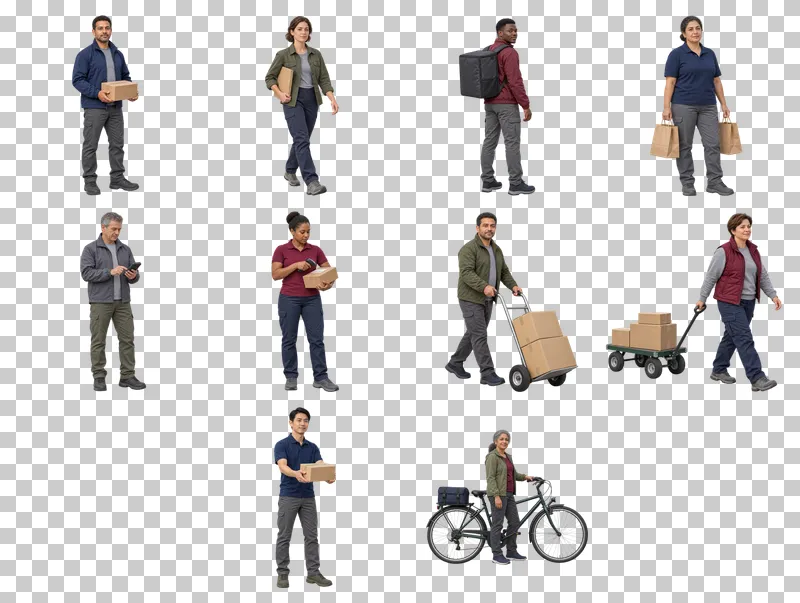 Delivery Couriers Photo PNG Collection: all 10 elements in one grid