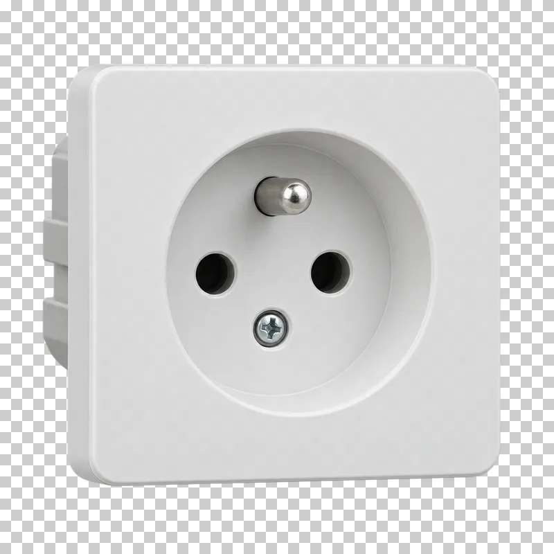 Photorealistic grounded wall socket isolated on a transparent background.