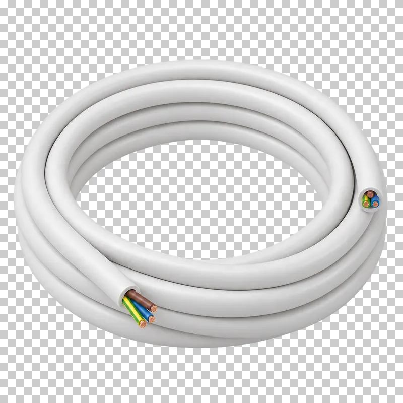 Photorealistic coiled installation cable isolated on a transparent background.
