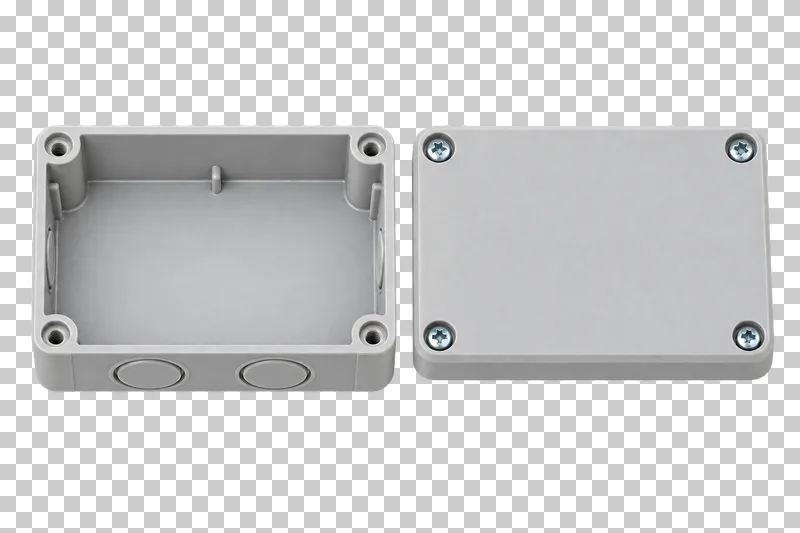 Photorealistic junction box with detached lid isolated on a transparent background.
