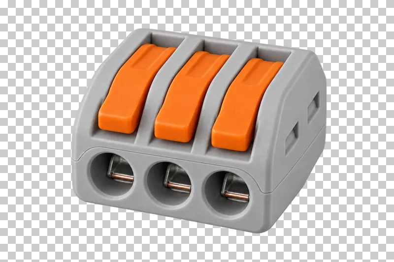 Photorealistic lever wire connector isolated on a transparent background.