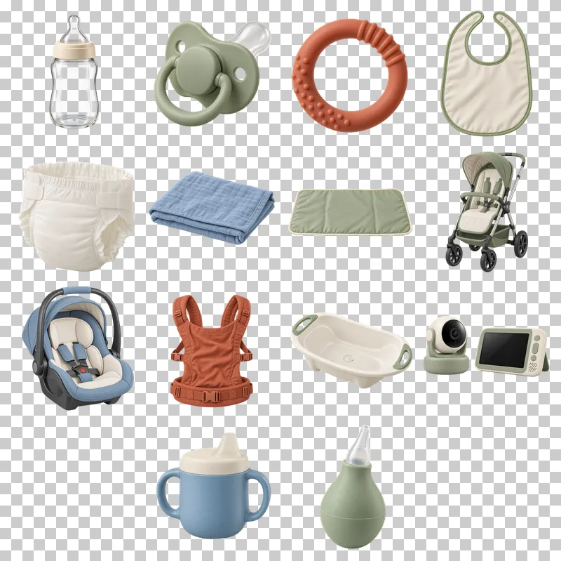 Baby Care Essentials Photo PNG Collection: all 14 elements in one grid