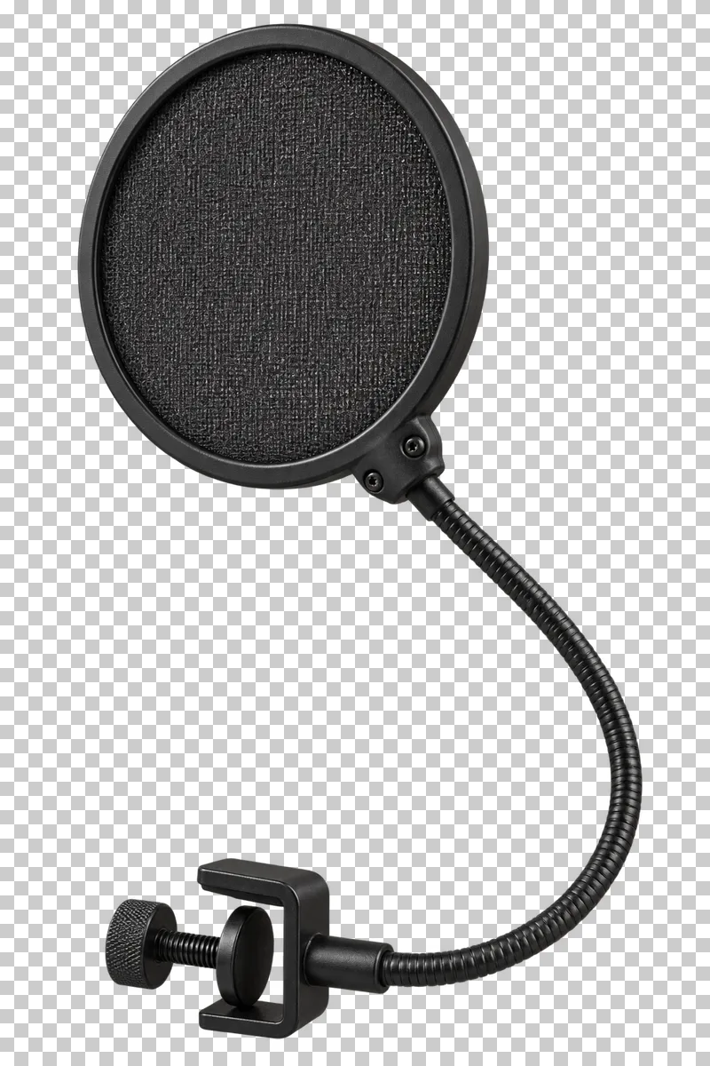 Round mesh pop filter with a flexible gooseneck and a complete screw clamp, without a microphone.
