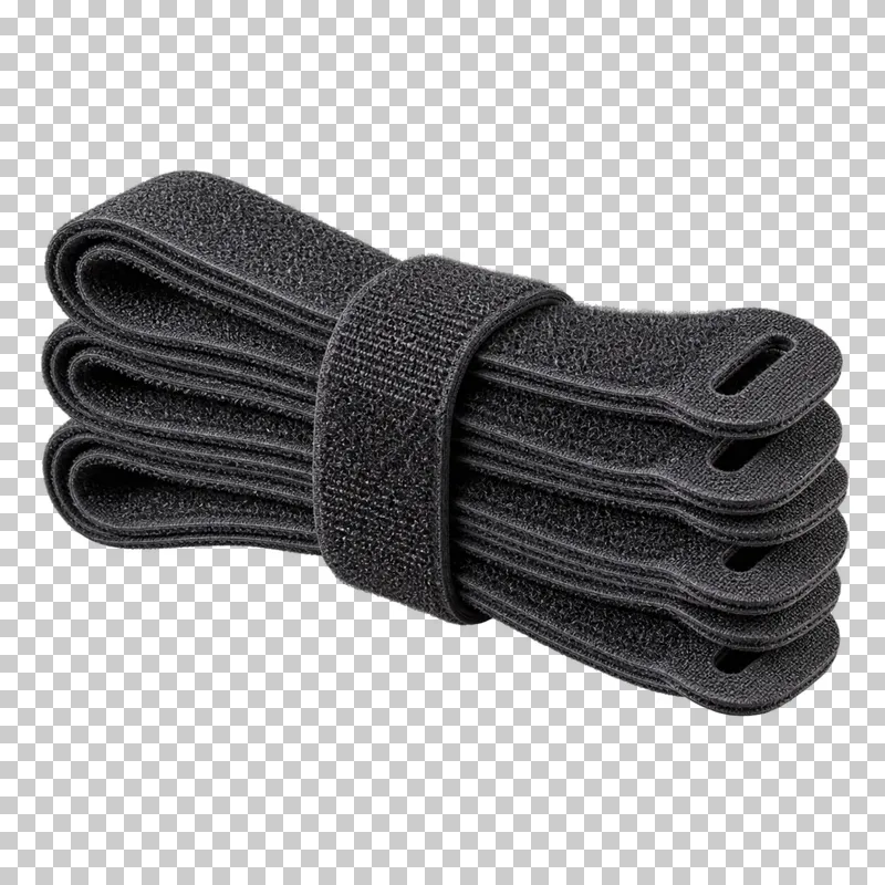 Tied bundle of folded hook-and-loop cable straps with visible woven fabric texture.