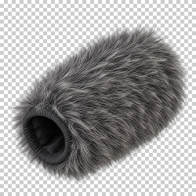 Furry microphone windscreen with a complete fabric opening and fine individual edge fibers, without a microphone.
