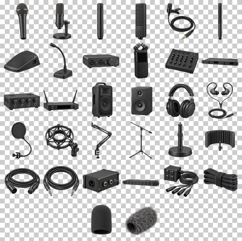 Recording Studio Equipment Photo PNG Collection: all 32 elements in one grid