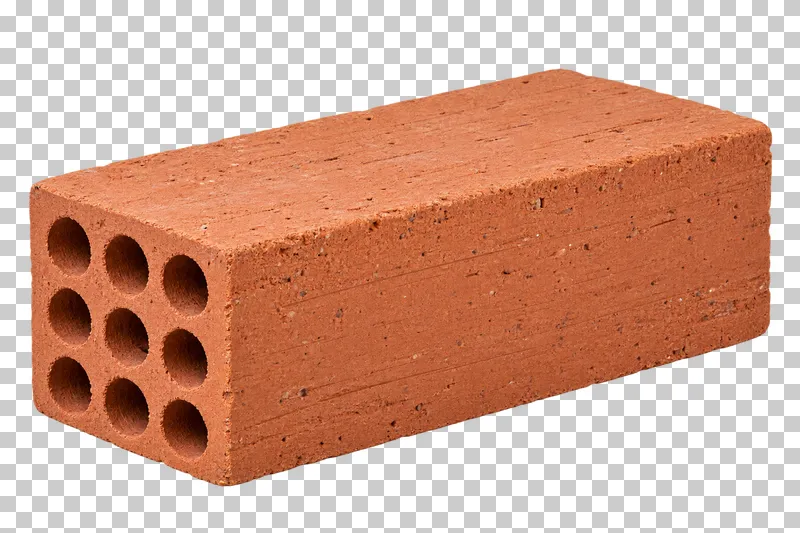 An isolated perforated clay brick sample with visible material texture and edges.