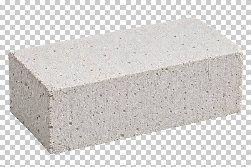 An isolated autoclaved aerated concrete block sample with visible material texture and edges.