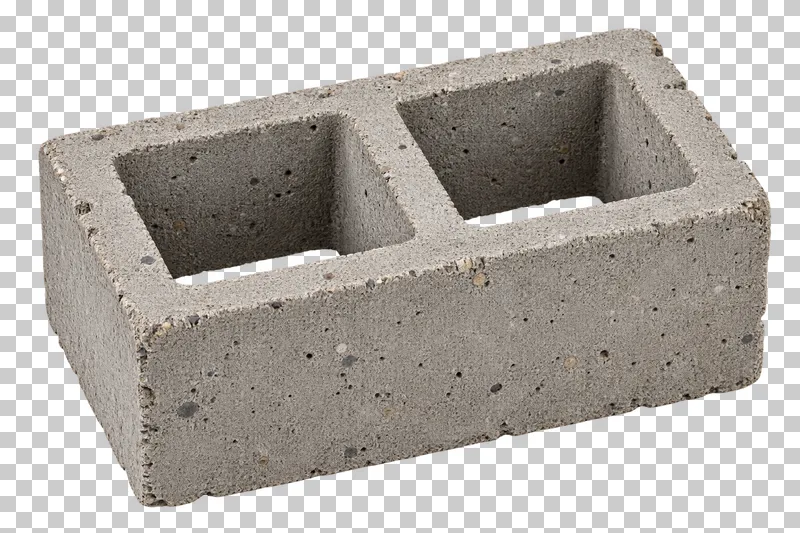 An isolated hollow concrete block sample with visible material texture and edges.