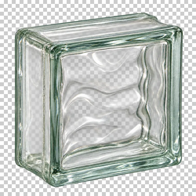 An isolated glass block sample with visible material texture and edges.