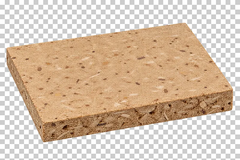 An isolated particleboard offcut sample with visible material texture and edges.