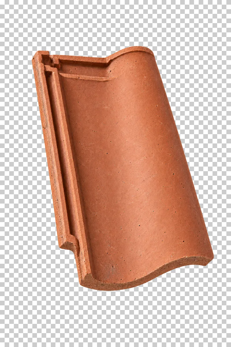 An isolated ceramic roof tile sample with visible material texture and edges.
