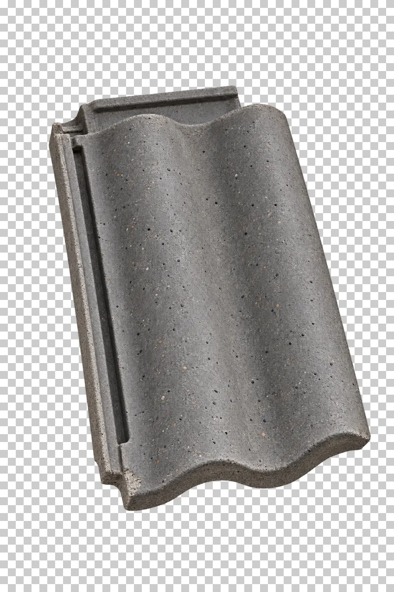 An isolated concrete roof tile sample with visible material texture and edges.