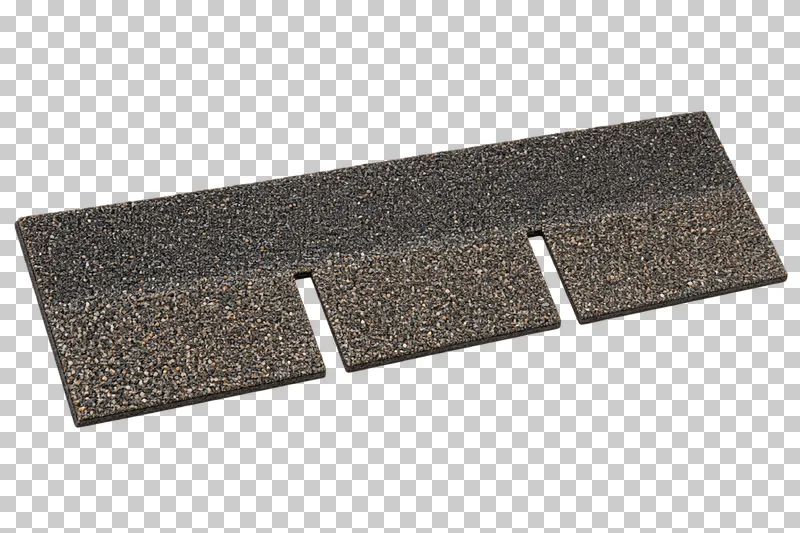 An isolated asphalt shingle strip sample with visible material texture and edges.