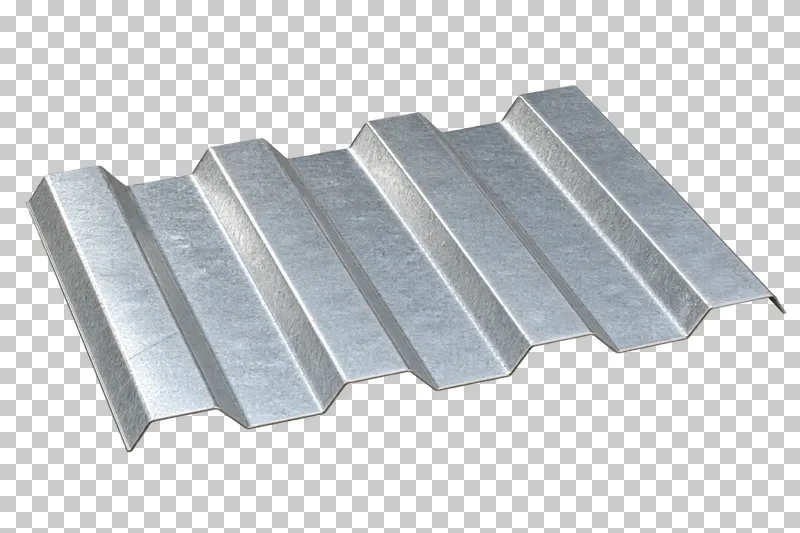An isolated trapezoidal metal sheet offcut sample with visible material texture and edges.