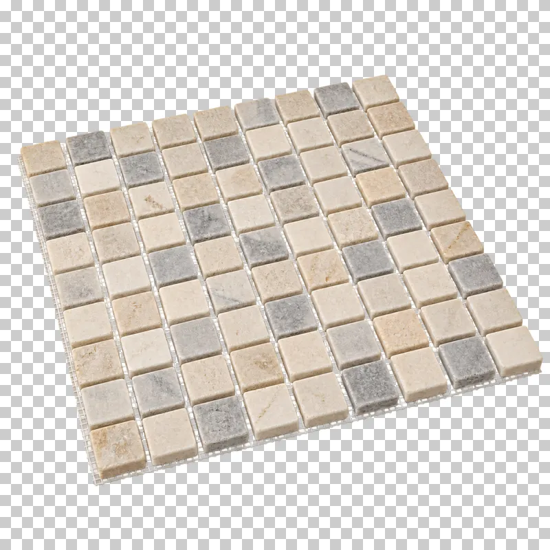 An isolated mesh-backed mosaic sheet sample with visible material texture and edges.