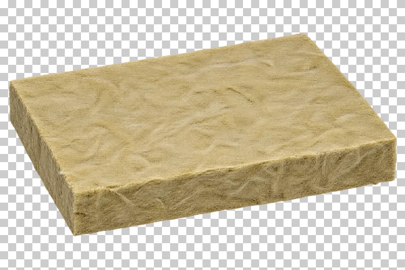 An isolated mineral wool board sample with visible material texture and edges.