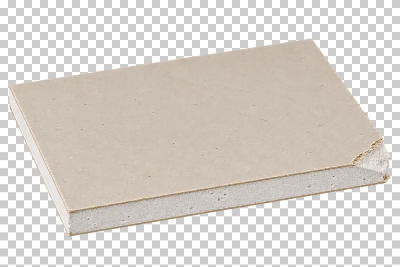 An isolated gypsum board offcut sample with visible material texture and edges.