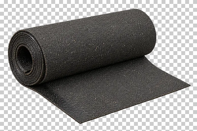 An isolated partially unrolled roofing felt sample with visible material texture and edges.