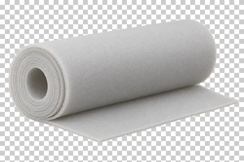 An isolated foam floor underlay roll sample with visible material texture and edges.