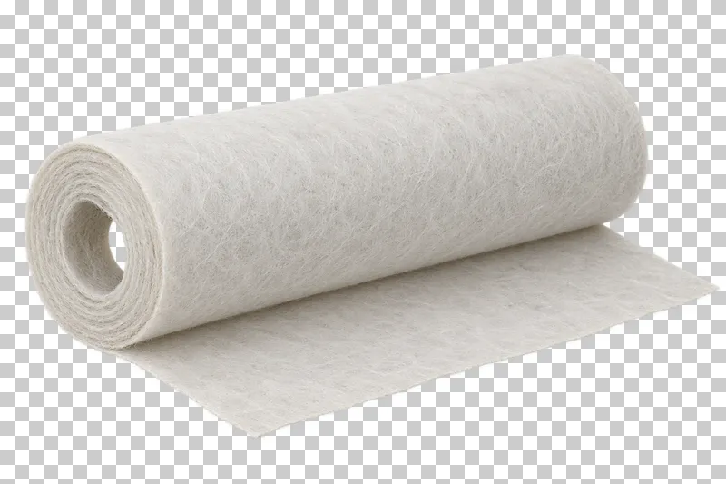 An isolated geotextile roll sample with visible material texture and edges.