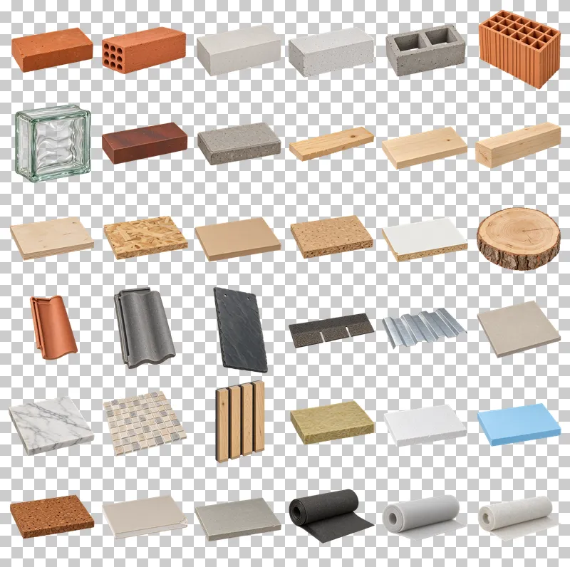 Building Materials Photo PNG Collection: all 36 elements in one grid