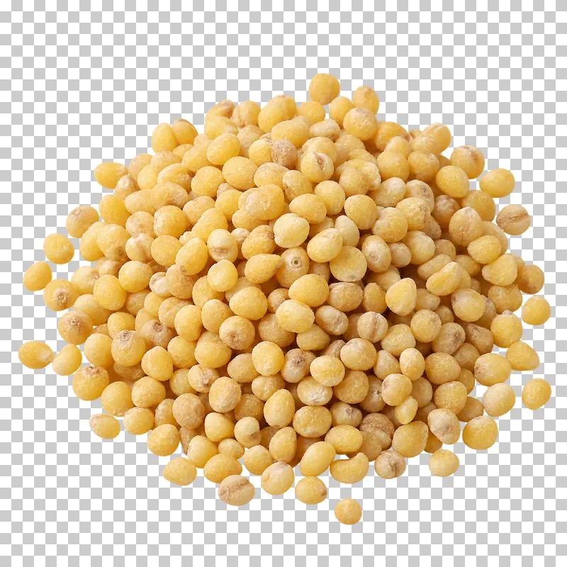 A small mound of millet with round yellow grains and naturally varied sizes.