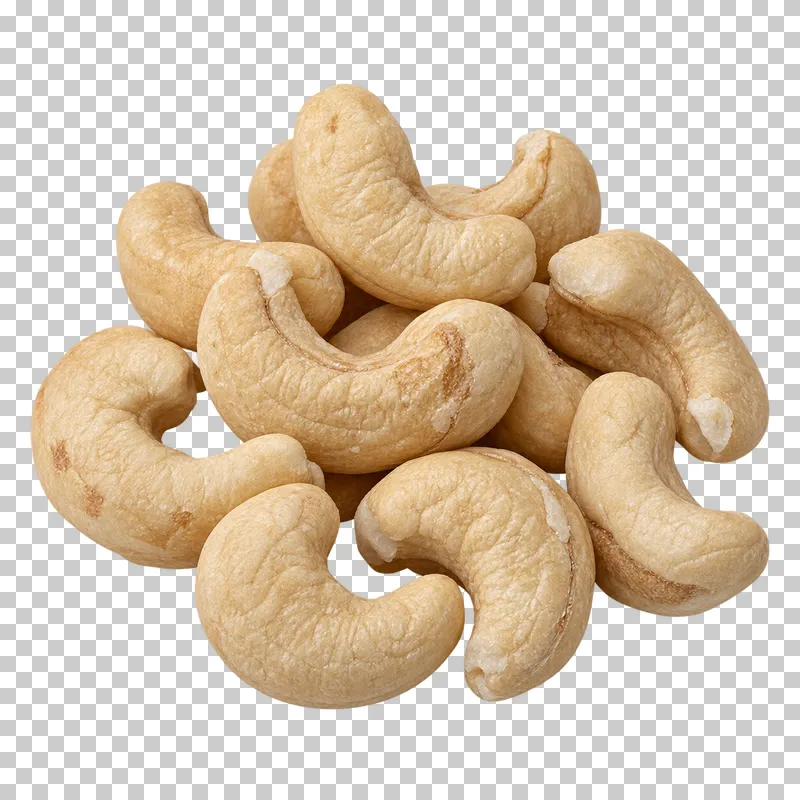 A small group of cashews with curved pale kernels and dry wrinkled surfaces.