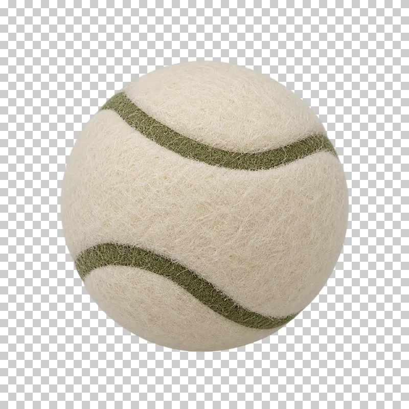 Tennis ball in cream felt, muted olive seam, photographed as a complete isolated product on a transparent background.
