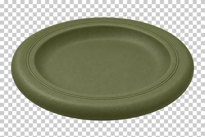 Dog frisbee in olive flexible rubber, photographed as a complete isolated product on a transparent background.