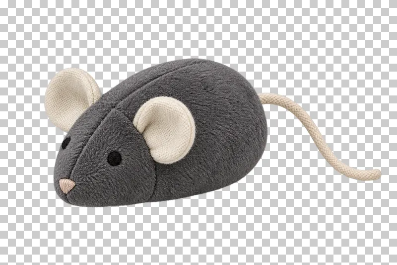 Plush mouse in graphite plush, cream ears and tail, photographed as a complete isolated product on a transparent background.