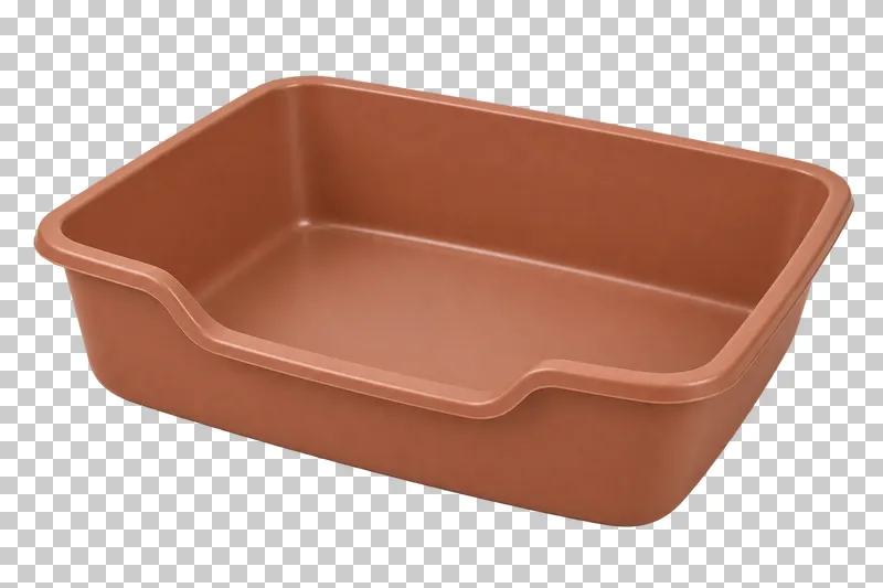 Open litter tray in terracotta plastic, photographed as a complete isolated product on a transparent background.