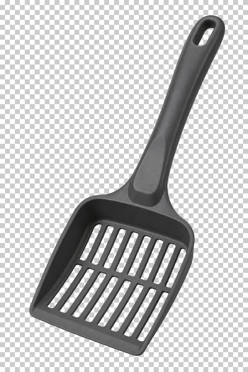 Litter scoop in graphite plastic, photographed as a complete isolated product on a transparent background.