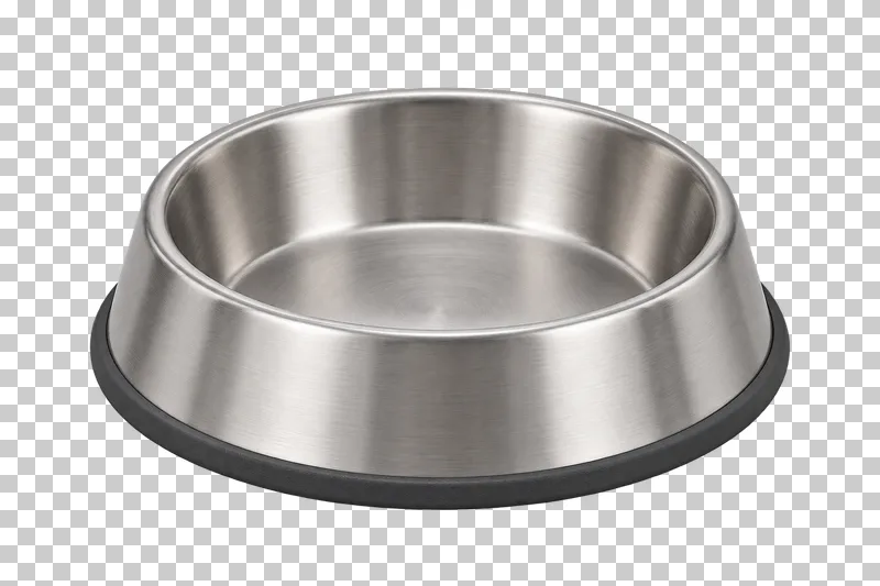 Stainless steel bowl in brushed stainless steel, graphite nonslip ring, photographed as a complete isolated product on a transparent background.