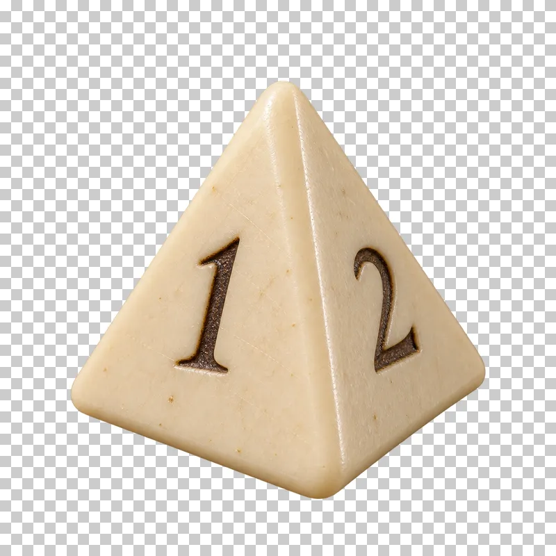 An ivory resin four-sided die with engraved numerals.
