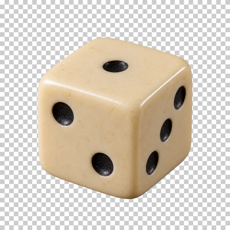 A classic ivory six-sided die with black pips.