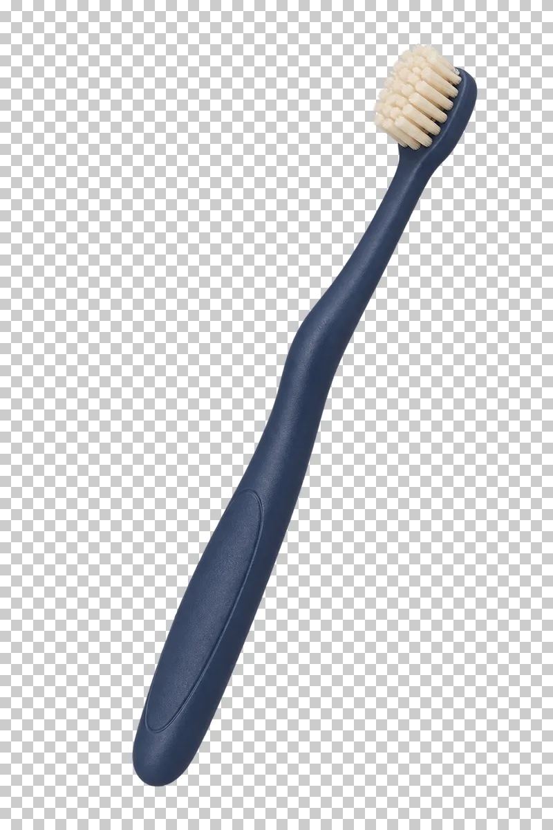 Pet toothbrush in navy handle, cream bristles, photographed as a complete isolated product on a transparent background.